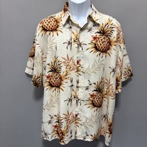 Pineapple Natural Issue Silky Touch Shirt Men L Tan & Brown 100% Rayon Coastal